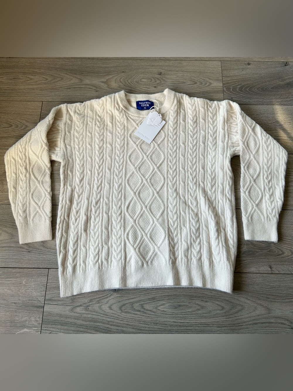 Elfric Eden Cream Cable Knit Chunky Fisherman Sweater Size XL New